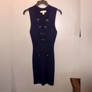 Michael Michael Kors Blue Sleeveless Lace Up Bodycon Ribbed Dress